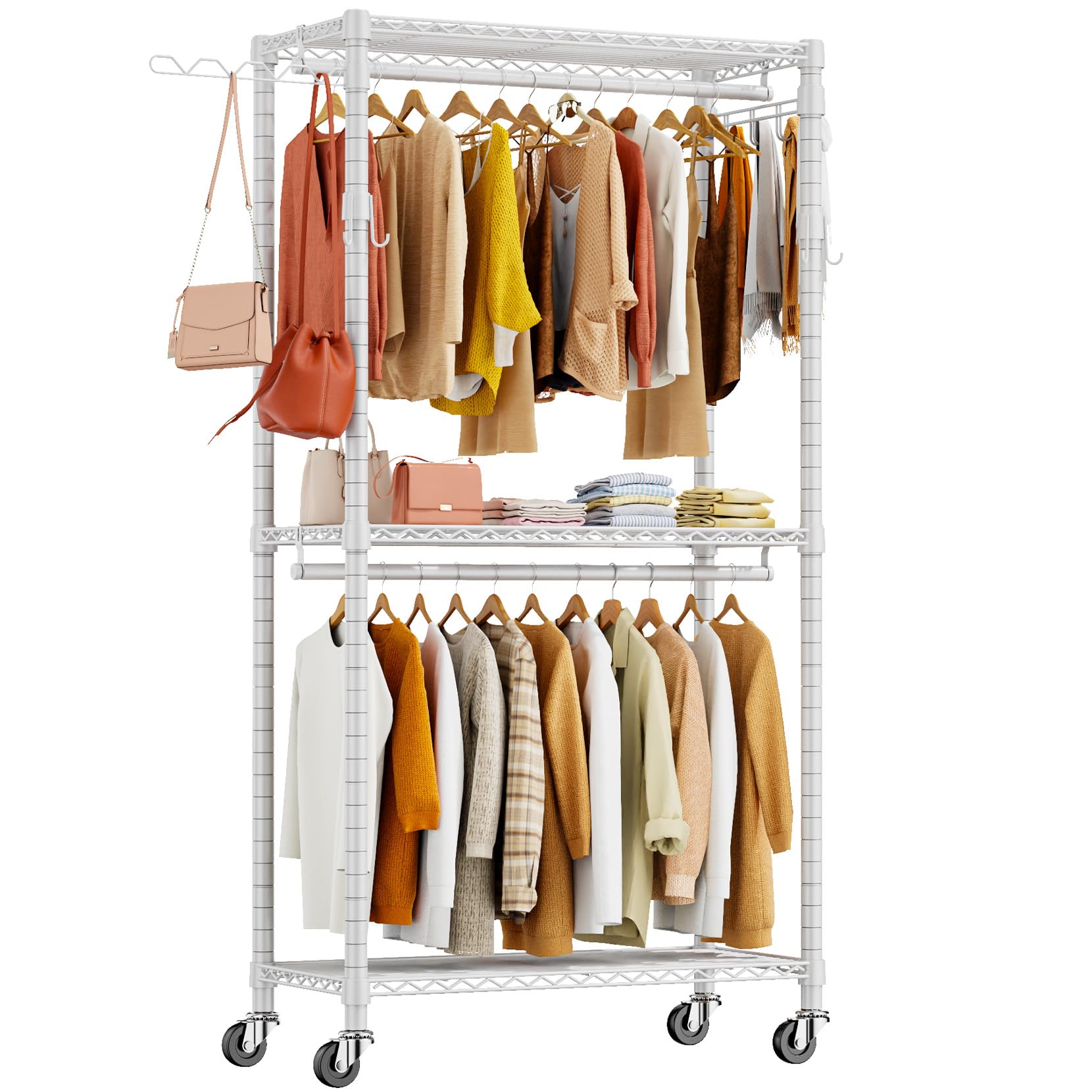 Heavy Duty Clothes Rack, Heavy Duty Garment Rack,Heavy Duty Clothing Rack, Clothes Rack with Shelves, Wire Wardrobe Rack Portable Closet