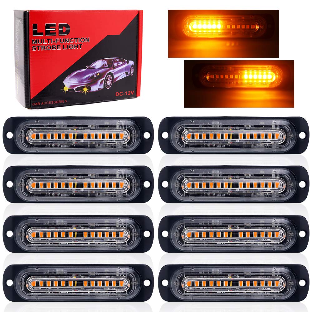 Biqing 8PCS 10 LED Luces Estroboscopicas,12V 24V Luz de Emergencia Luces de Advertencia Precaución Estroboscópico Parachoques Parrilla Cola Cola Luz de trabajo para Caravana Campista Moto Furgoneta