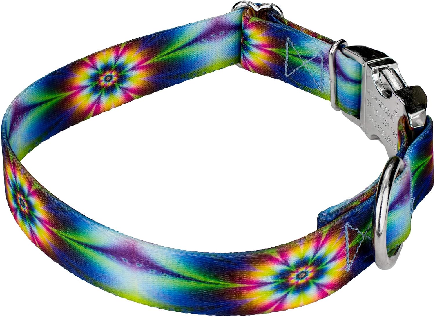 Country Brook Petz - Tie Dye Flowers Premium Dog Collar and Leash Set - Groovy Collection Featuring Far Out Designs (1 Inch, Large)