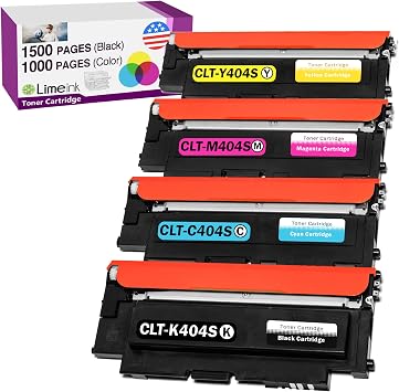 Limeink Compatible Toner Cartridges Replacement for Samsung 404s 404 CLT-K404S CLT-C404S CLT-M404S CLT-Y404S Express Xpress SL-C430W SL-C480FW SL-C480W k404 y404 c480 c430 1 Black, 1 Each Color