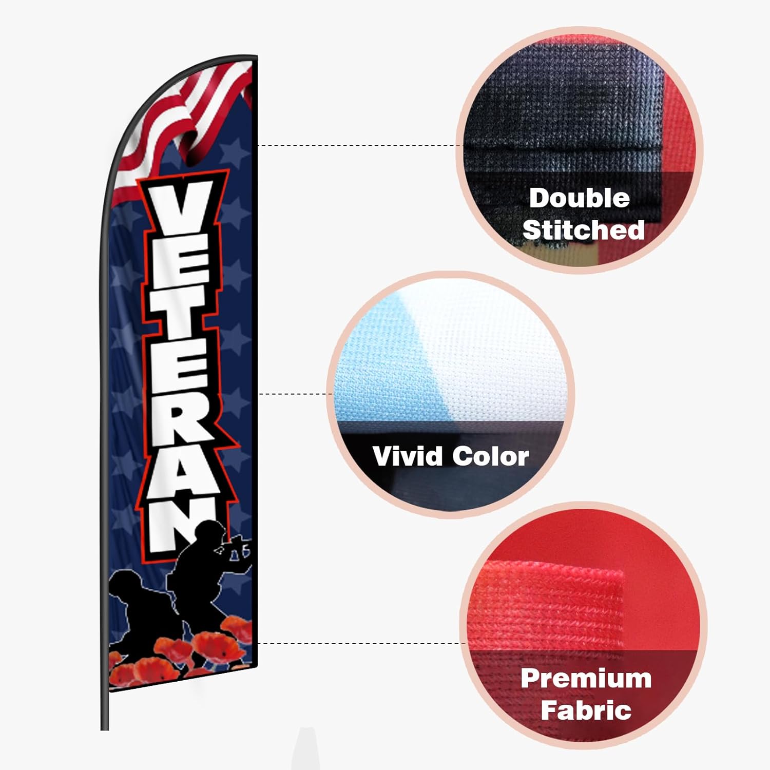 Veteran Feather Flag Banner - 11.5x2.5 Ft Veterans Day Swooper Flag for Outdoor Events -Thank You Veterans Patriotic Signs Windless Full Sleeve Banner for Outside Yard Decoration (Only Flag) - Image 4