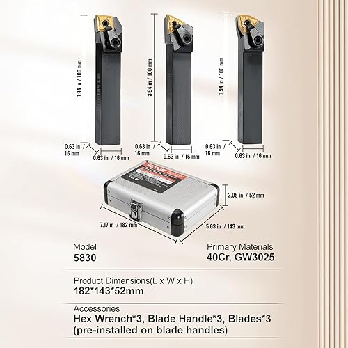 Miniatura 7 de VEVOR 3 piezas de soporte de herramientas de torneado de torno indexable, 58 pulgadas, herramientas de corte de torno de metal de alta resistencia