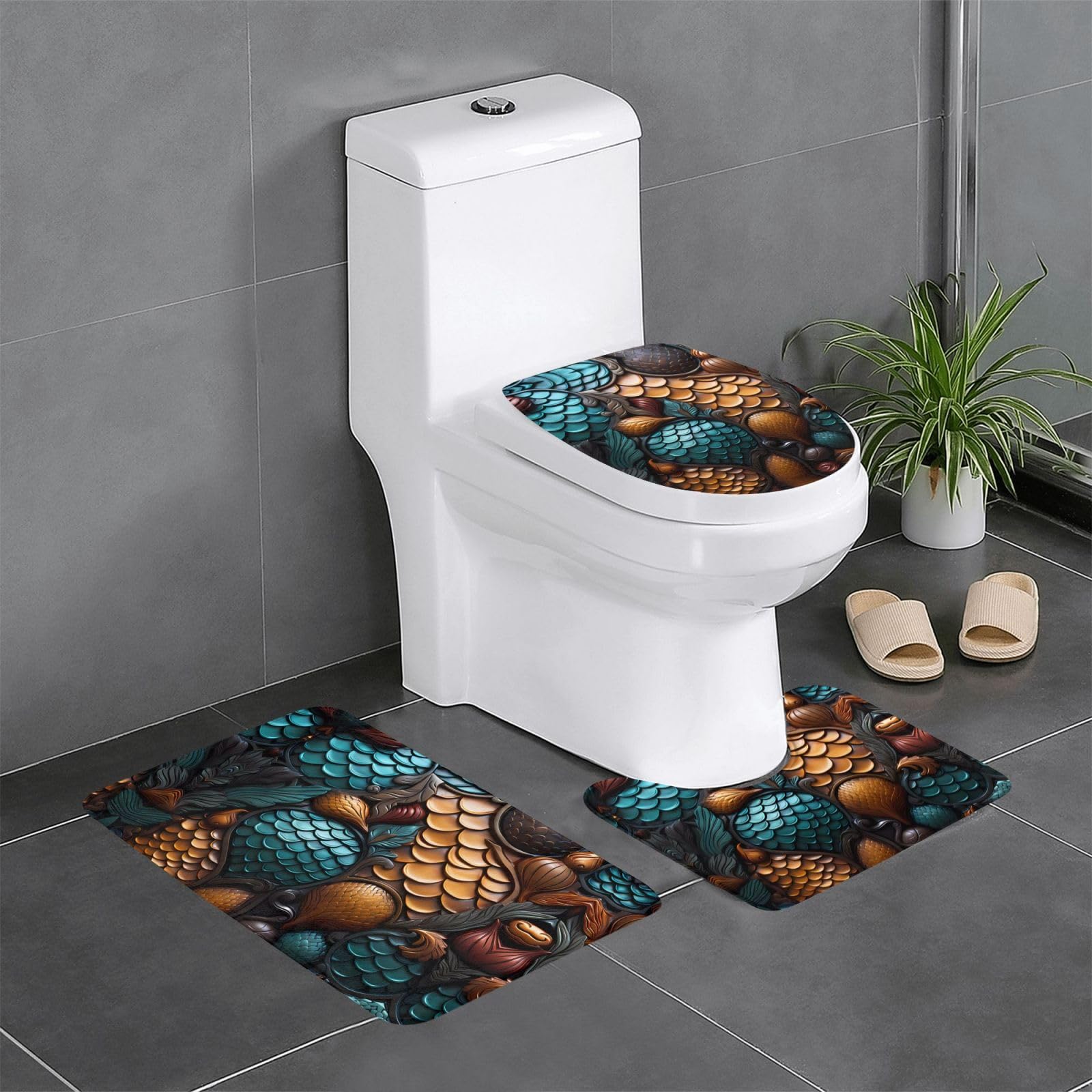 Lot de 3 tapis de salle de bain antidérapants écaillés pour toilette et coiffeuse