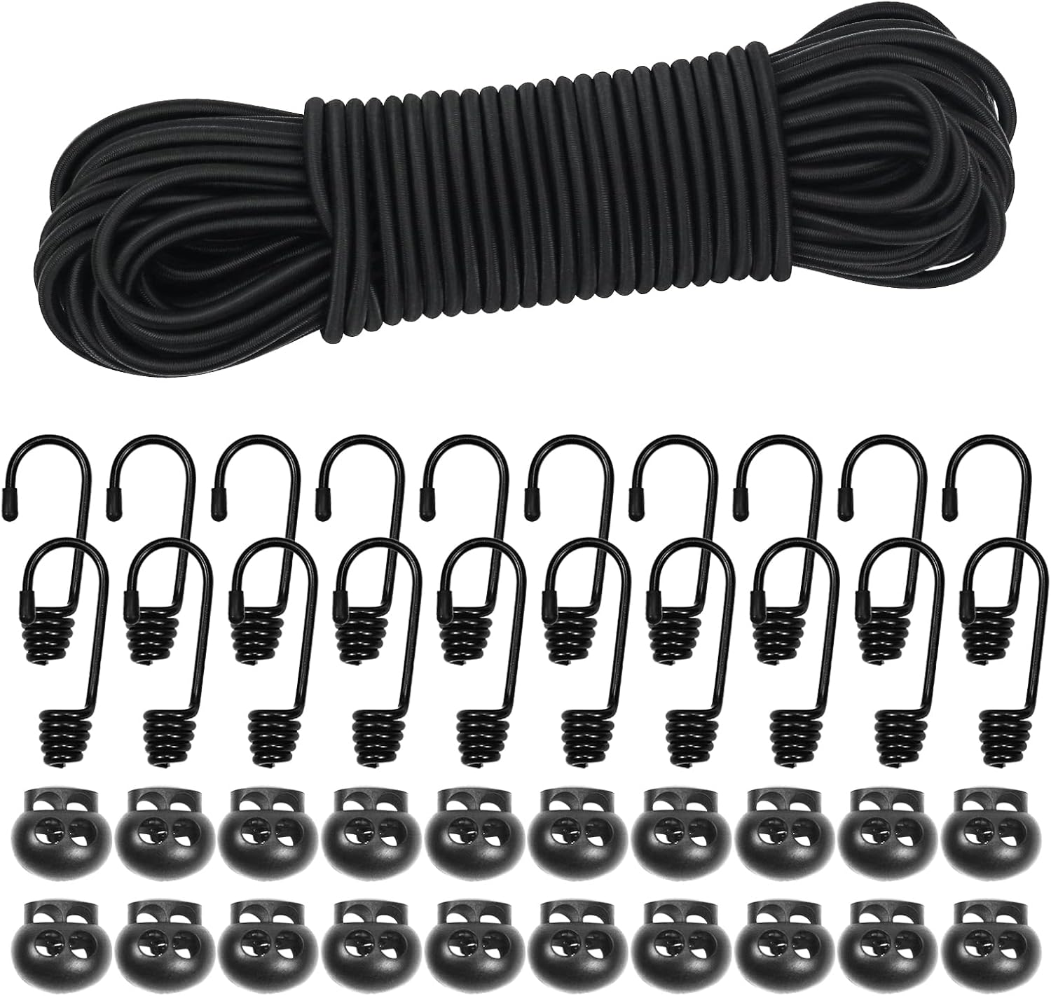 20M Elastic Cord, 1/5" Thick Shock Cord Heavy Duty 65Ft Elasticated Shock Cord Black Bungee