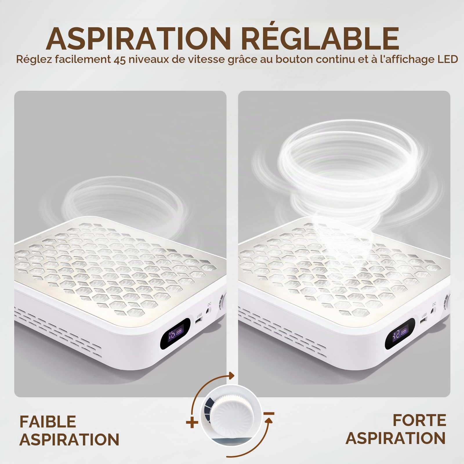Aspirateur Ongle 800Pa, Rechargeable Aspiration Outil de Salon 5000 TR/Min