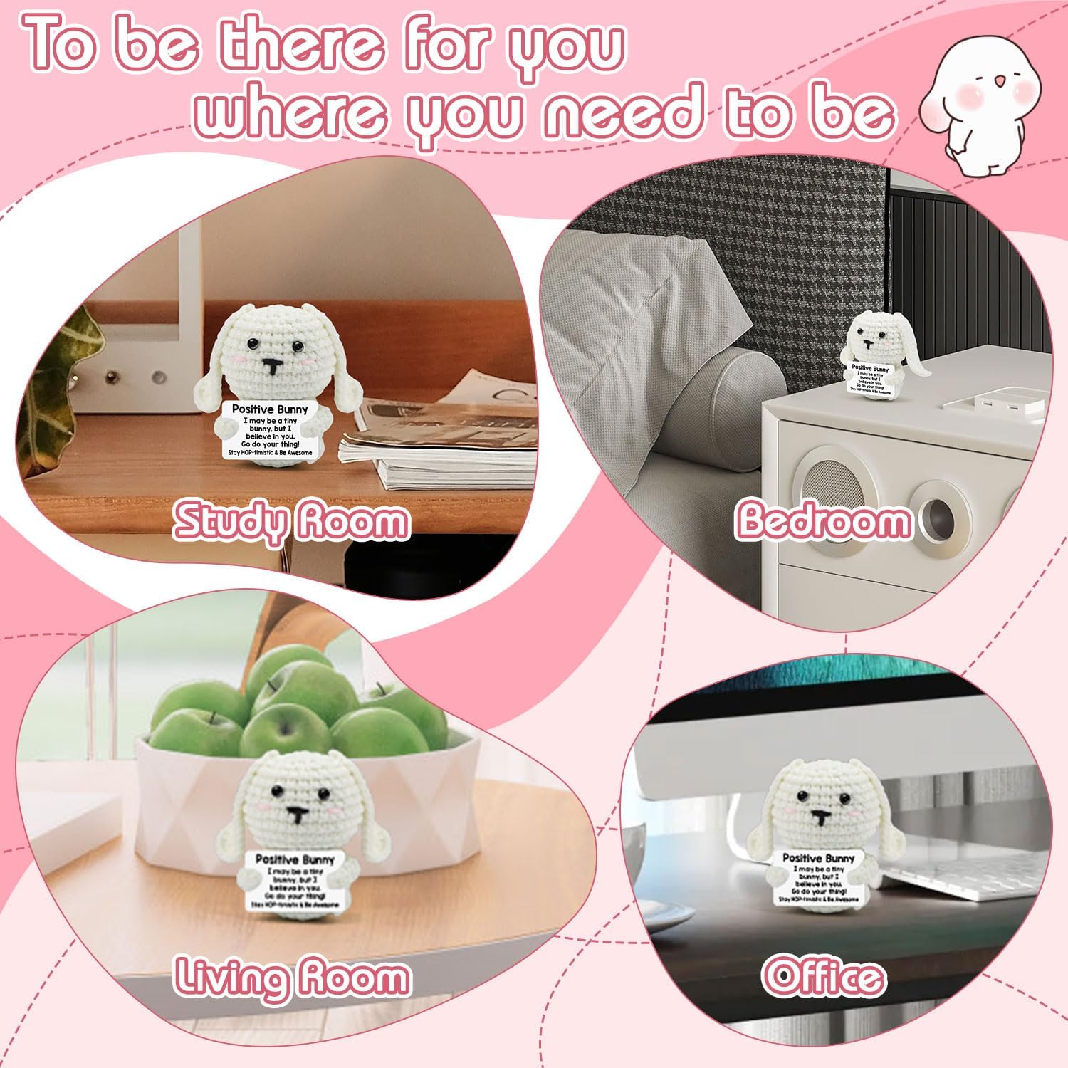 Positive Bunny Mini Inspirational Positive Crochet Animals Emotional Support Crochet Animal for Women - Image 5