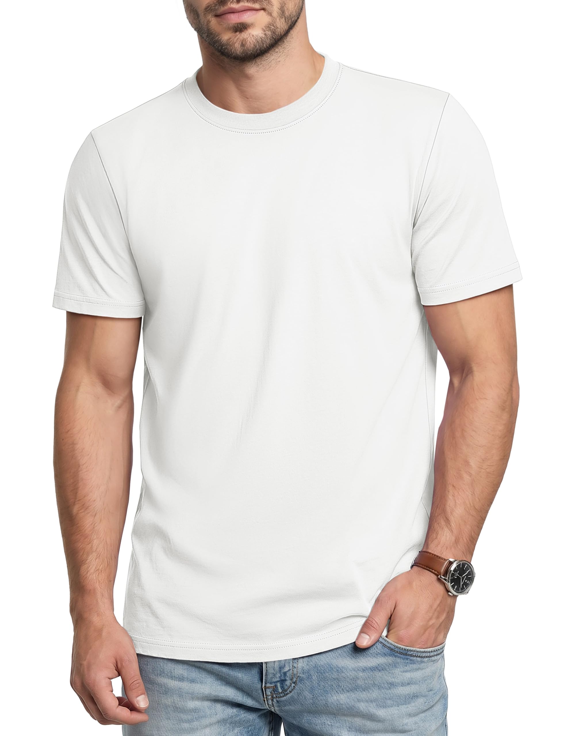 Cavva T Shirt Herren Baumwolle Kurzarm Rundhals T-Shirt Basic Sommer Tshirt Freizeit Oberteil Arbeits Tee