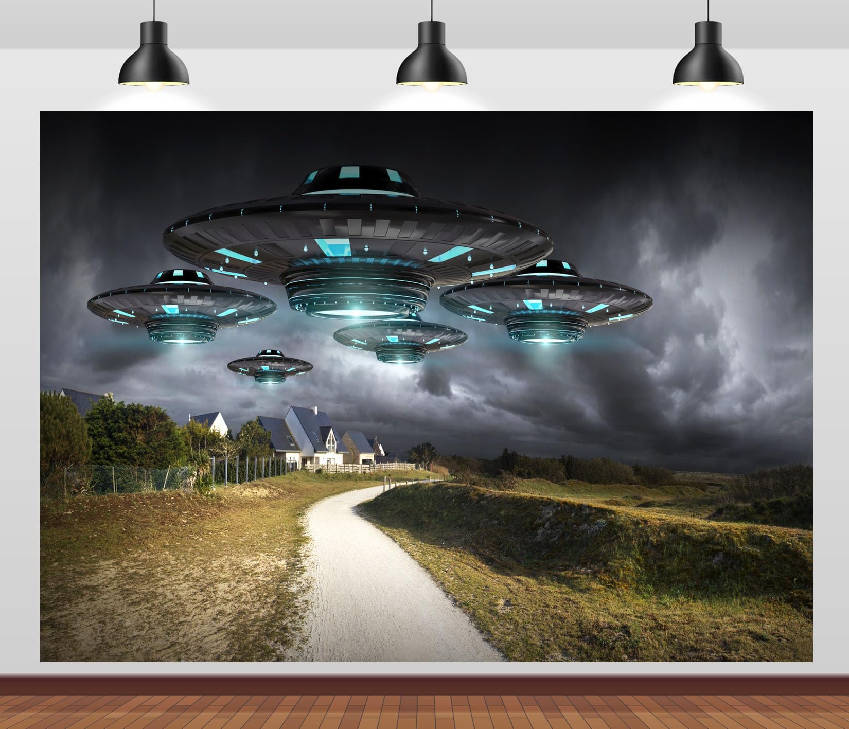 17x10FT (5.2x3m) Flotta UFO Su Strada Rurale Sfondo Fotografico