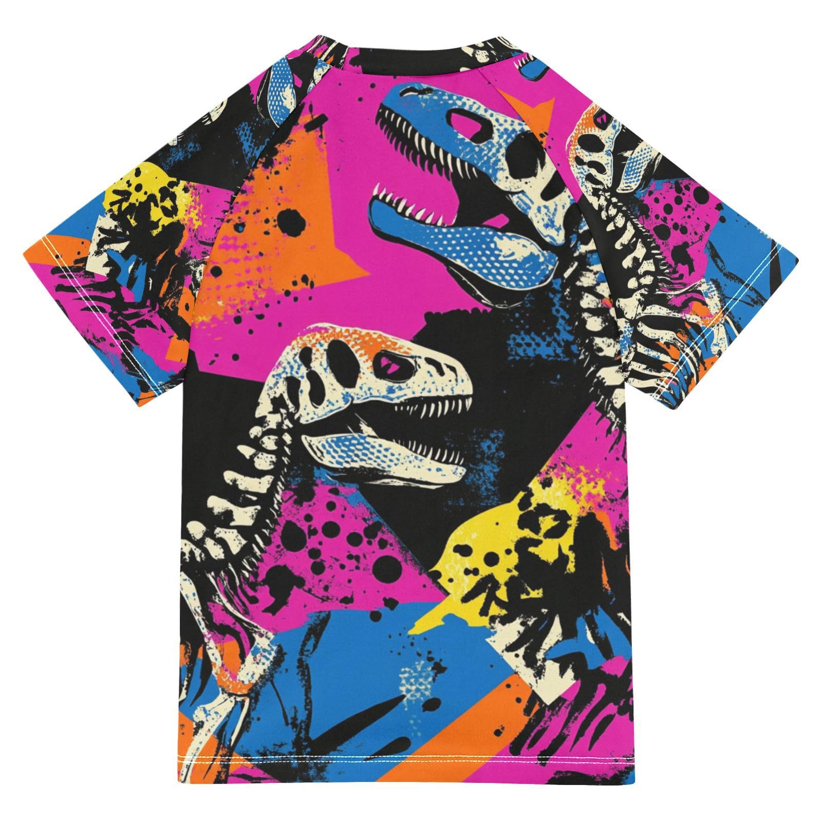 Jucciaco Boys Swing Shirts Fossil Skull Dinosaur Graffiti Rashguard Short Sleeve Kids T-Shirts Sun UPF 50+