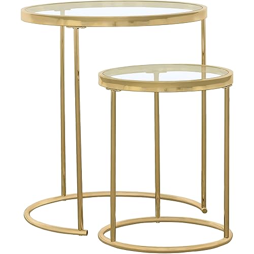 Coaster Furniture 2-Piece Round Glass Top Nesting Tables Clear/Gold 935936