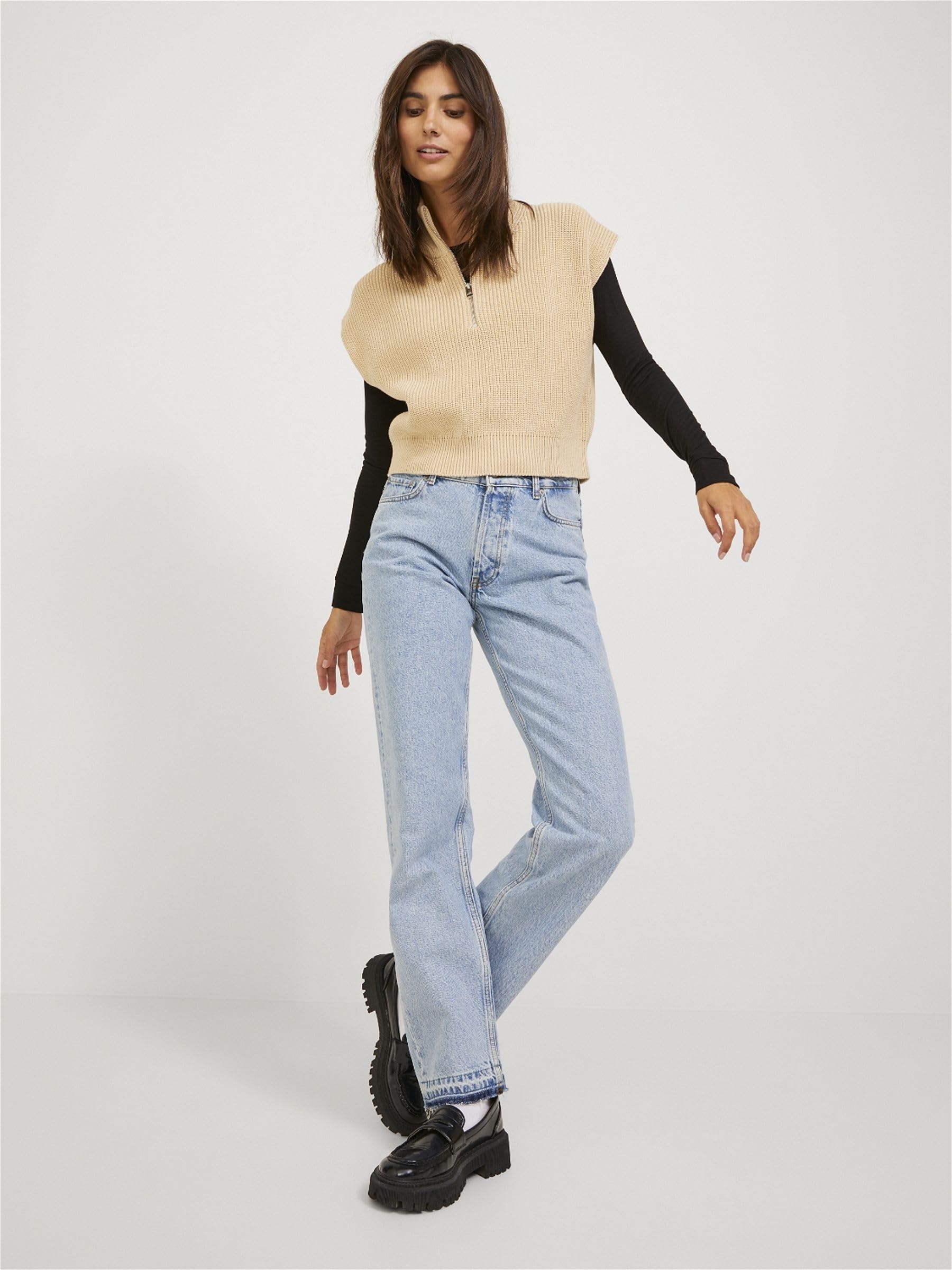 JACK & JONES Women's JJXX JXFLORENCE Twist Half Zip Knit Vest Pullover, beżowy, XS