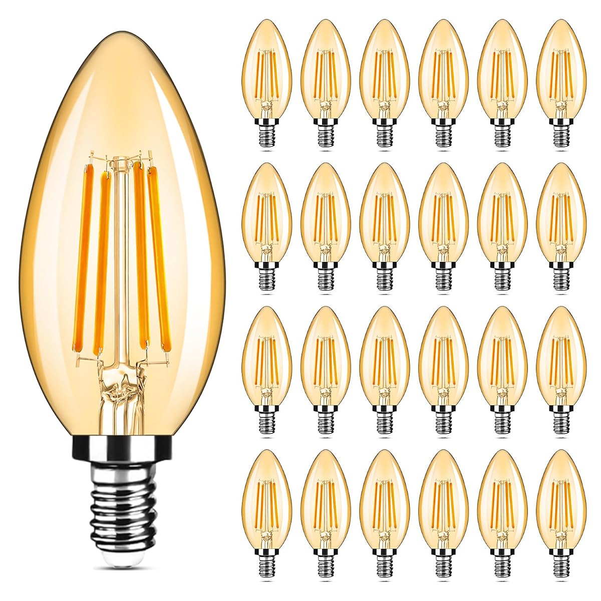 24-Pack Dimmable E12 Led Candelabra Bulbs 40Watt Equivalent, 2200K Amber Warm