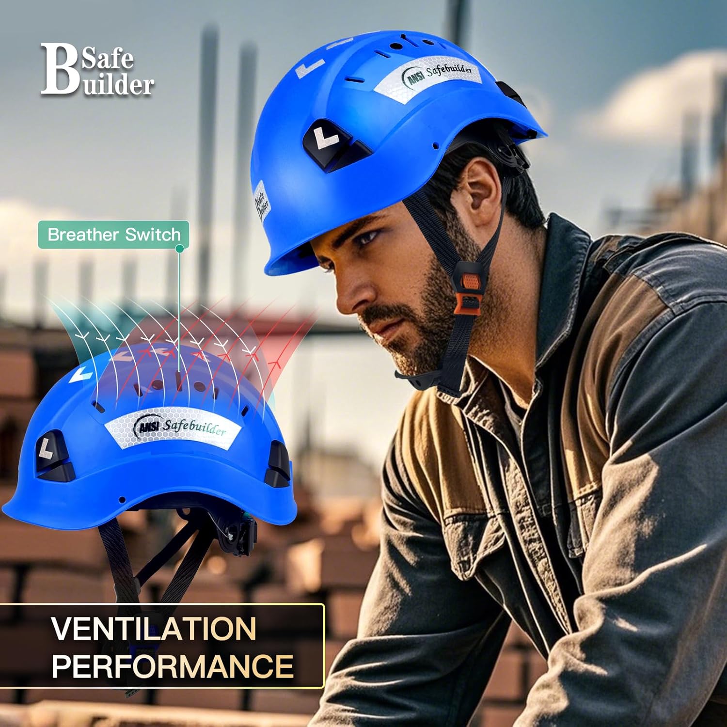 Construction Safety Helmet ABS Hard Hat Adjustable Ventilation System Hardhats Industrial Work Head Protection for Men Certified ANSI/ISEA Z89.1