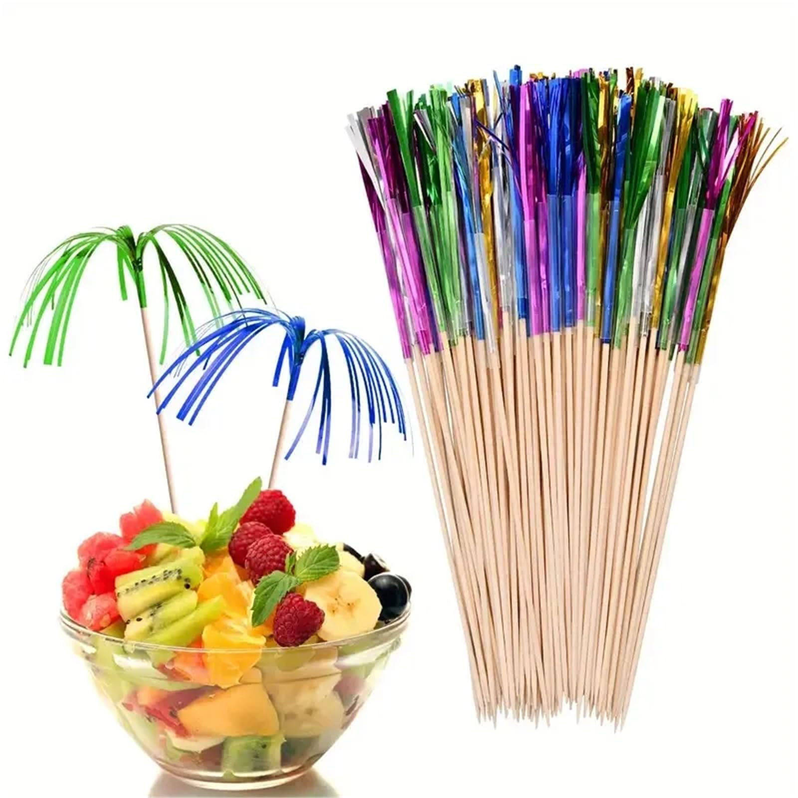 Palitos de cóctel de fuegos artificiales, 300/600/1200 unidades, palitos de fuegos artificiales empaquetados para frutas, postres, fiestas de cumpleaños, celebraciones y eventos (1200 unidades)