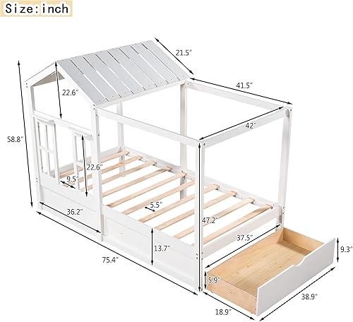 Miniatura 2 de VilroCaz Playhouse Design - Cama de madera de tamaño individual cama para niños con cajón de almacenamiento se puede decorar Montessori cama de