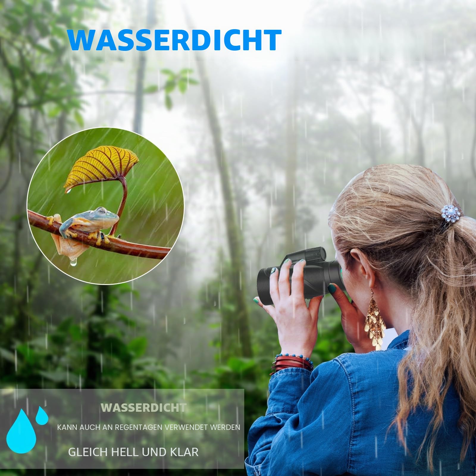 12x42 Zoom Fernrohr monokular, Mono fernglas Erwachsene, mit Smartphone Halter Stativ,für Wildtiere Vogelbeobachtung Wandern Jagd Camping,Ideal für Naturbeobachter (Schwarz)
