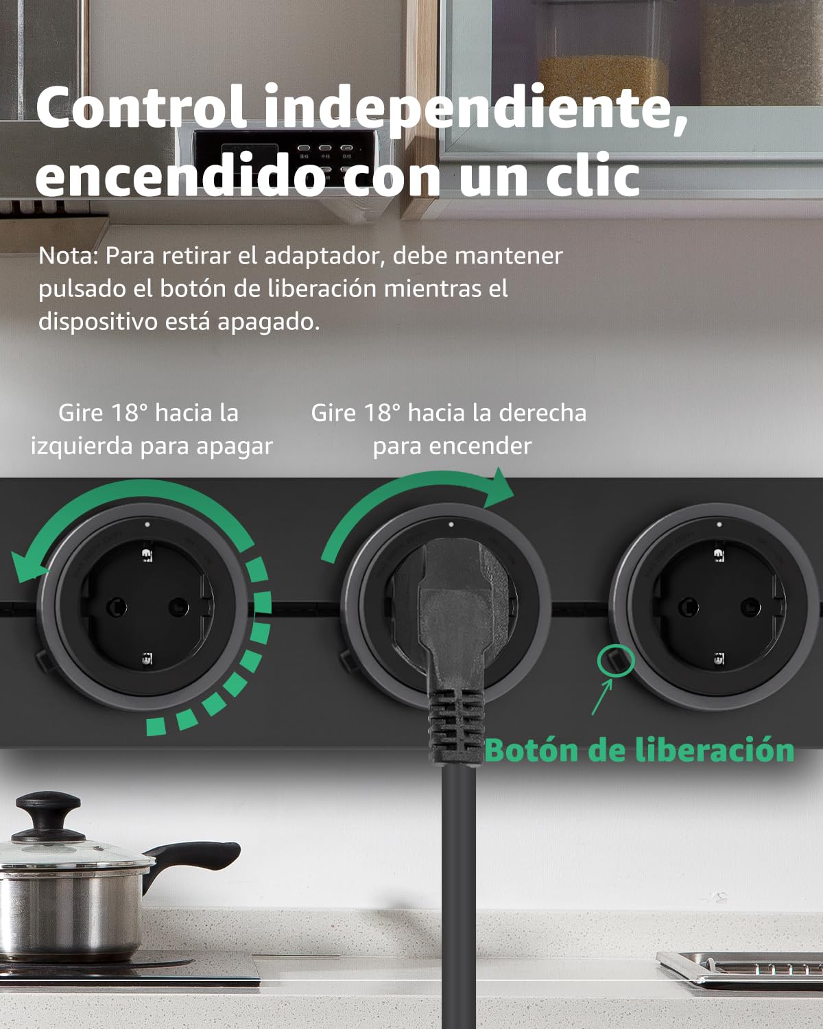 GONEO Carril Mural 50cm, 4 Tomas Schuko F 16 A, sustituye una Toma de Pared | Módulos deslizantes y reposicionables, montaje mural sin obras, bloqueo seguro, para cocina, salón, oficina y hogar