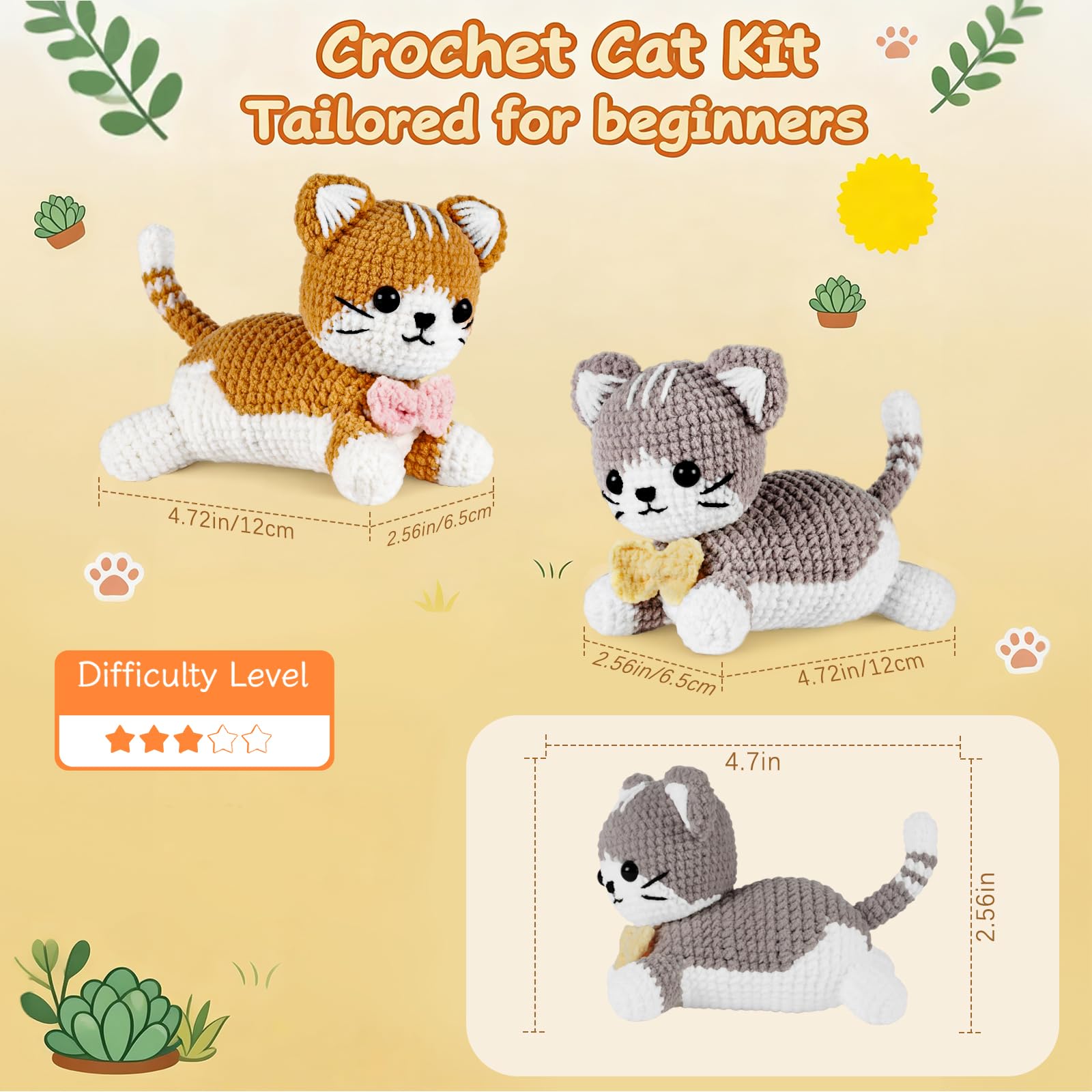 AI.QVOKA Crochet Kit for Beginners Kids Ages 8-12, Learn to Crochet Kit for Adult Beginners | Cat Crochet Animal Kit with Step-by-Step Video Tutorials – Perfect Crochet Gifts for Girls (2 Pack) - 3