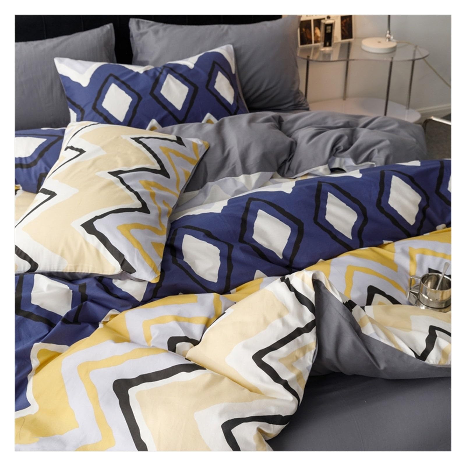 Housse de couette parure de lit Queen Size 4 pièces en microfibre douce