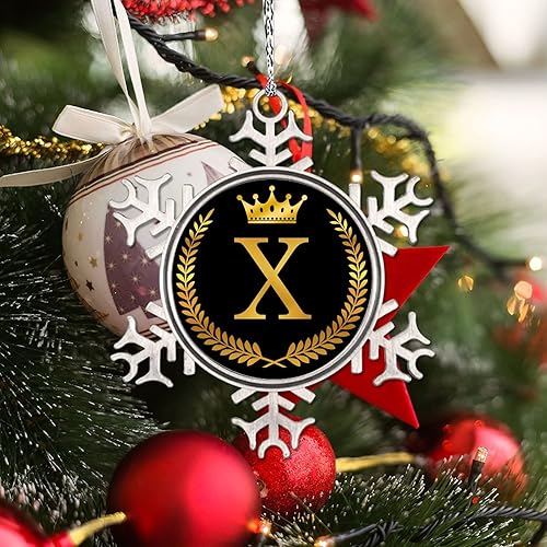 Miniatura 3 de Monogram Initial Letter X Snowflake Ornaments Golden Letter with Wreath Crown Christmas Tree Ornaments Personalized Christmas Ornaments 2022 Metal