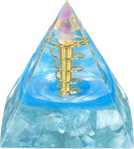 Rockcloud Amatista Cluster Orgón Pirámide Orgonita Aguamarina Cristal Generador de Energía de Escritorio para la Buena Suerte Prosperidad Riqueza,