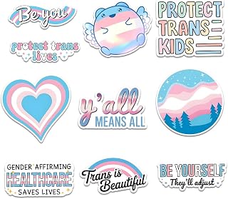 10 Pcs Transgender Pride Stickers – Cute & Affirming Vinyl Decals for Laptop, Water Bottle, Notebook – Trans Rights Quotes for LGBTQ+ Teens, Allies, Activists, and Gender Inclusive Safe Spaces