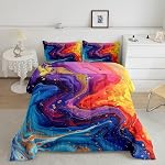 Marbling Kids Comforter Set King Size,Abstract Marble Stone Luxury Texture Bedding Set,Boys Girls Room Decor,Tie-dye Graffiti Artwork Style Down Comforter,Colorful Duvet Insert,2 Pillowcases