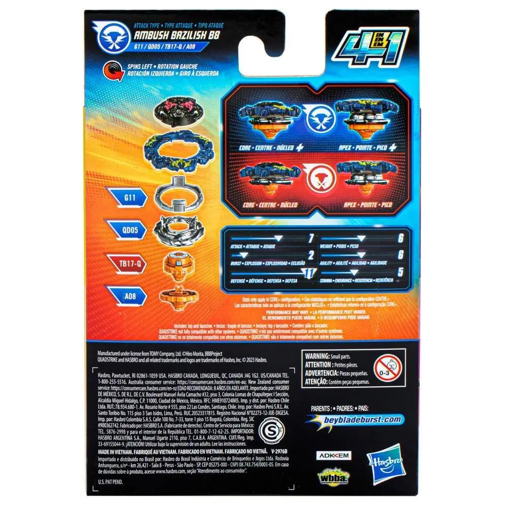 Amazon.com: Beyblade Burst QuadStrike Ambush Bazilisk B8 Spinning