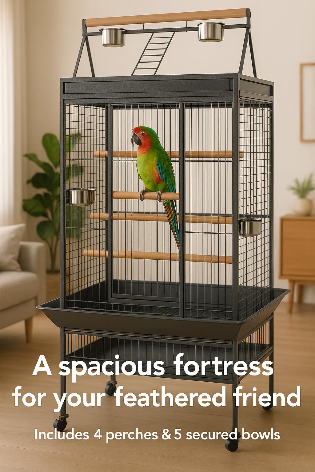 Flamingo Cage pour Perroquets Parko Anthracite – 102,5x80x174,5 cm – avec Perchoirs et Mangeoires