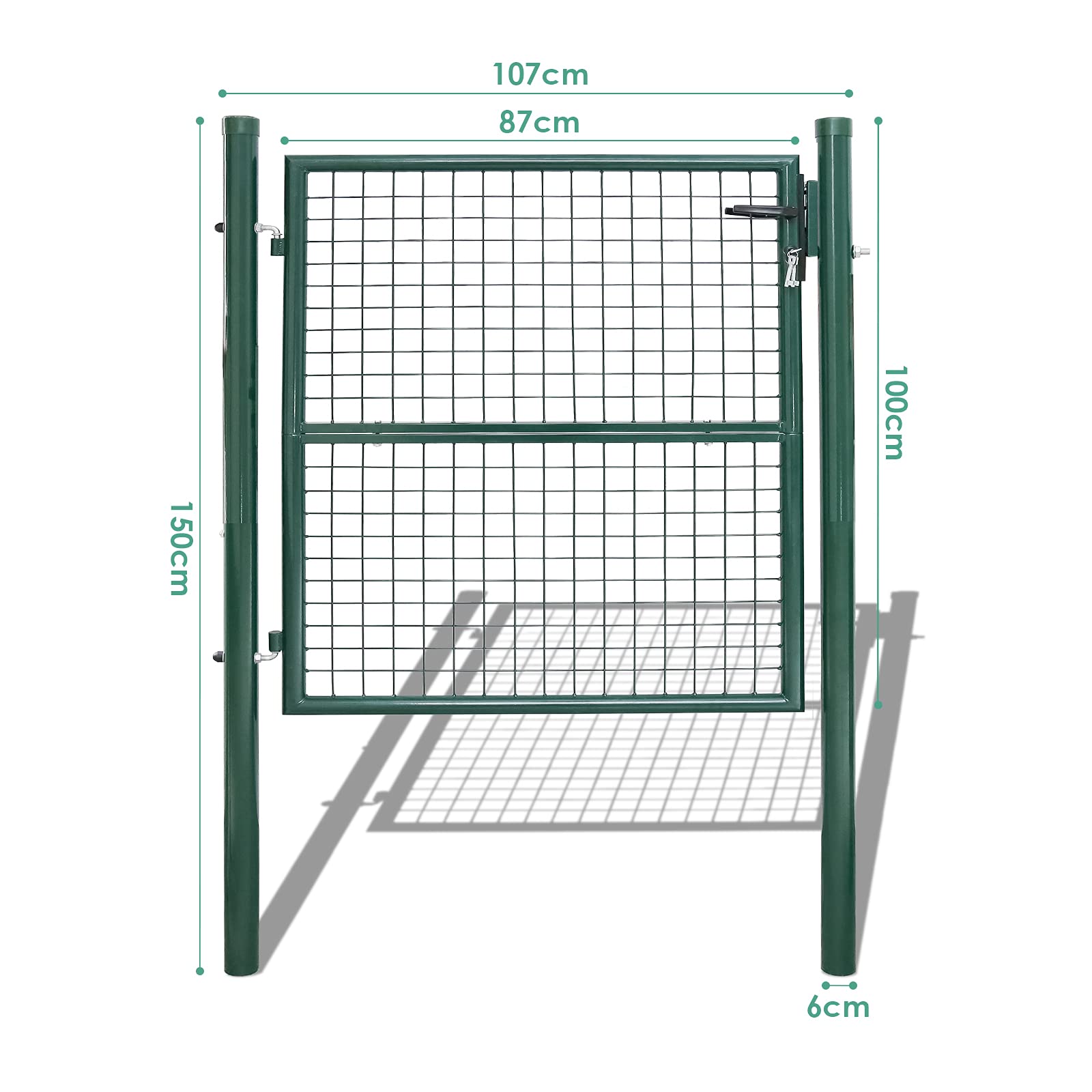 Puerta de jardín de acero galvanizado, puerta de jardín, puerta de patio, puerta de valla, verde, con cerradura y picaporte (100 x 100 cm)