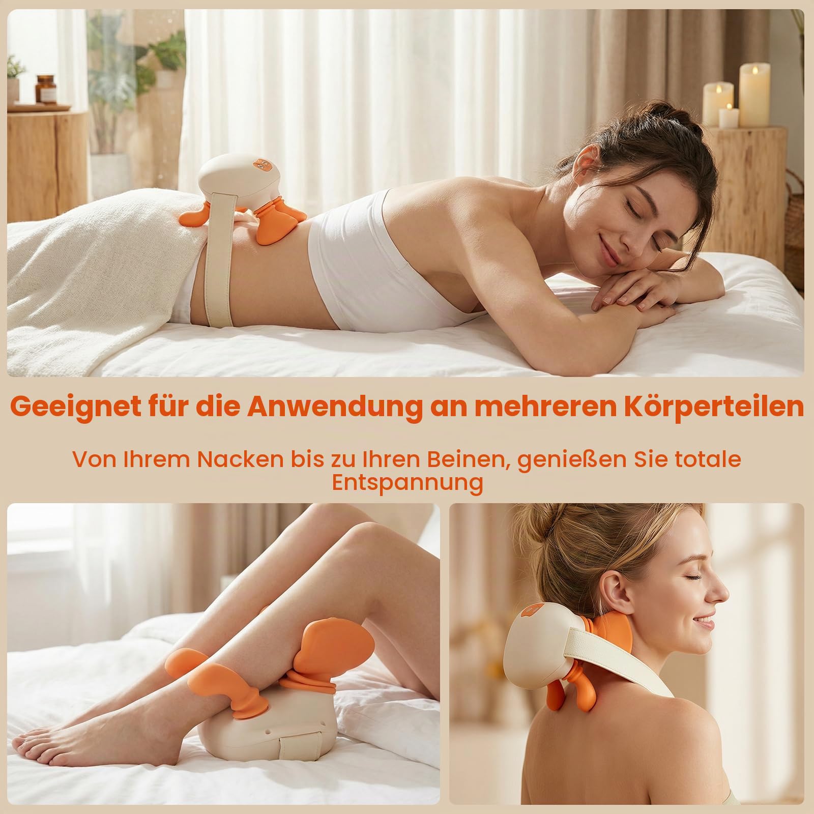 4D Nackenmassagegerät mit Wärme – Massagegerät für Nacken, Rücken und Schultern – Tragbares Massagegerät ideal für Reisen, Entspannung und Stressabbau
