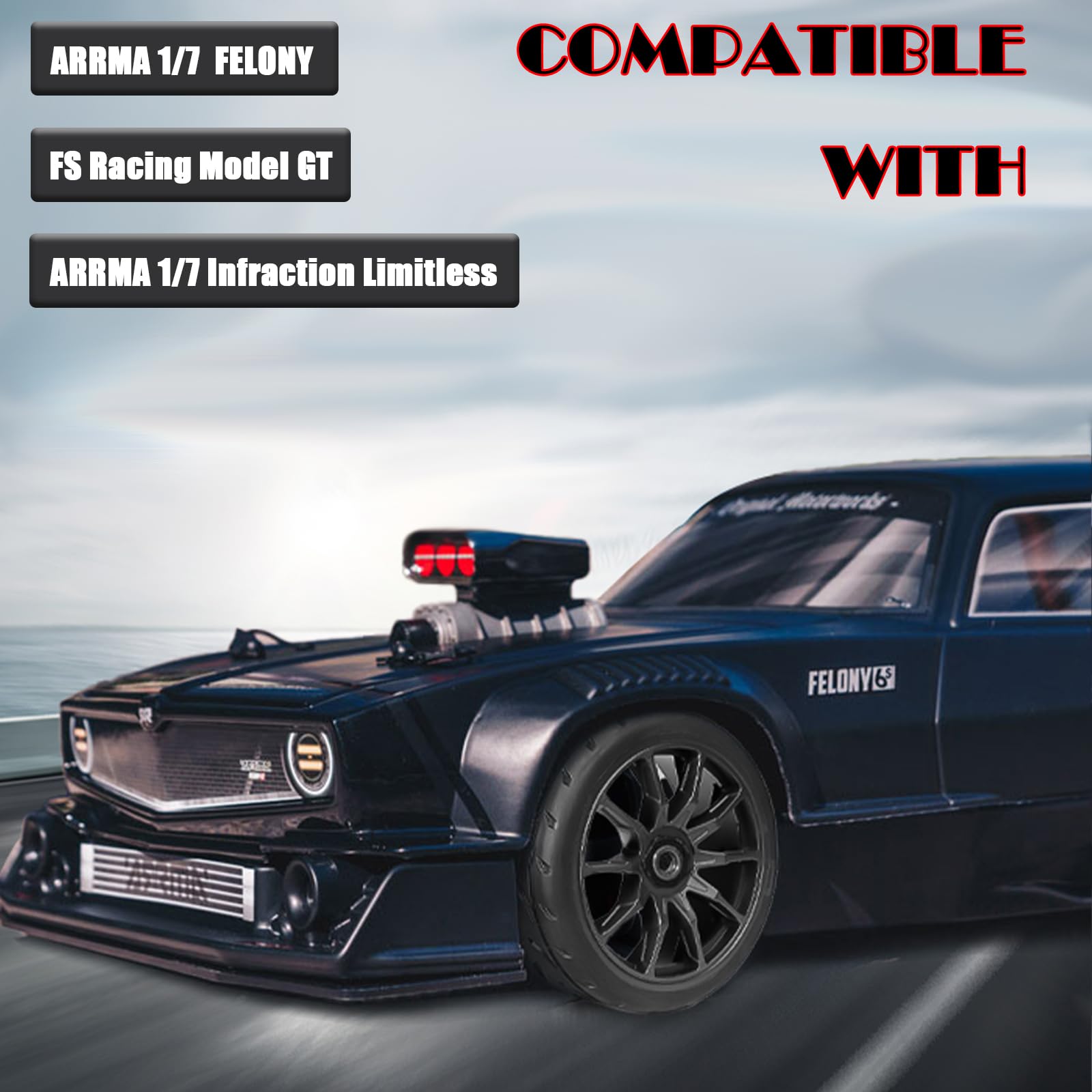 RcThjia On Road Tire Tyre 17mm Wheel Rims for Arrma 1/7 Infraction Limitless Felony FS Racing Model GT RC Car Upgrade On Road Tyre 4Pcs One Set(2 Big 2 Small) - Image 4