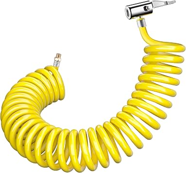 Extension Recoil Air Hose Adapter, Locking Tire Chuck with Flexible PU Replacement Hose and Standard Tire Valve Fine Thread for Quick Connect, Tire Inflator Pump Hose Nozzle for Lock On Connection