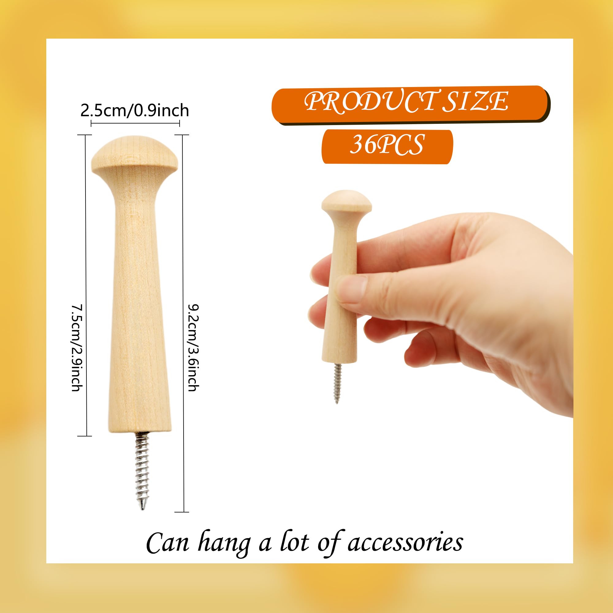 36 Pcs Wooden Shaker Peg Unfinished Wood Shaker Racks Wood Peg with Screws for Hanging Clothes Hats Wood Color - Image 2
