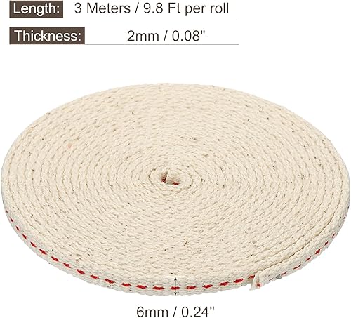 Miniatura 2 de MECCANIXITY Mecha de lámpara de aceite de 0.24 pulgadas de ancho plano de 10 pies de algodón con puntada roja para iluminación de quemador de