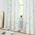 Branch Semi Sheers Curtains Living-Room 84inch Long Yellow Teal Watercolor Print Tree Curtain Drapes for Bedroom Linen Textured Look Privacy White Sheer Window Panels for Dining Grommet Top 2pcs