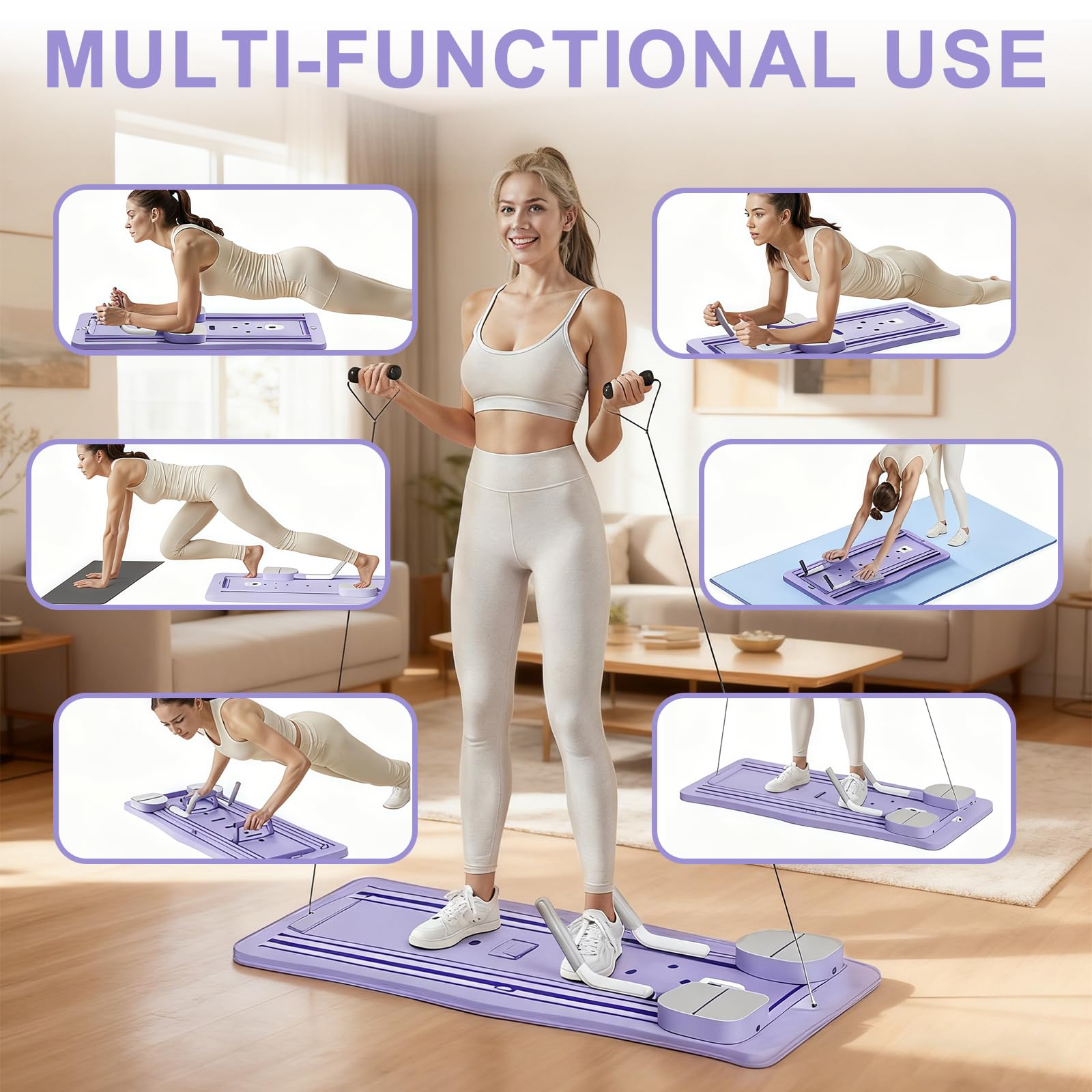 Roadtime Riformatore per pilates pieghevole, con rullo addominale e timer, portatile, multifunzione, con rimbalzo automatico, attrezzatura per allenamento completo del corpo, per casa e palestra