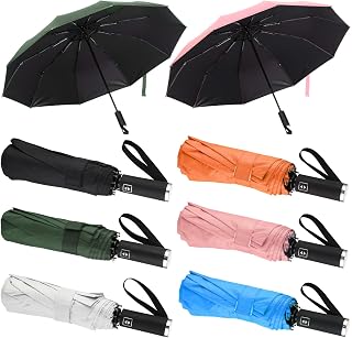 6 Pcs Windproof Travel Umbrellas 10 Ribs Auto Open & Close Collapsible Folding Compact Umbrella for Rain Snow Sun