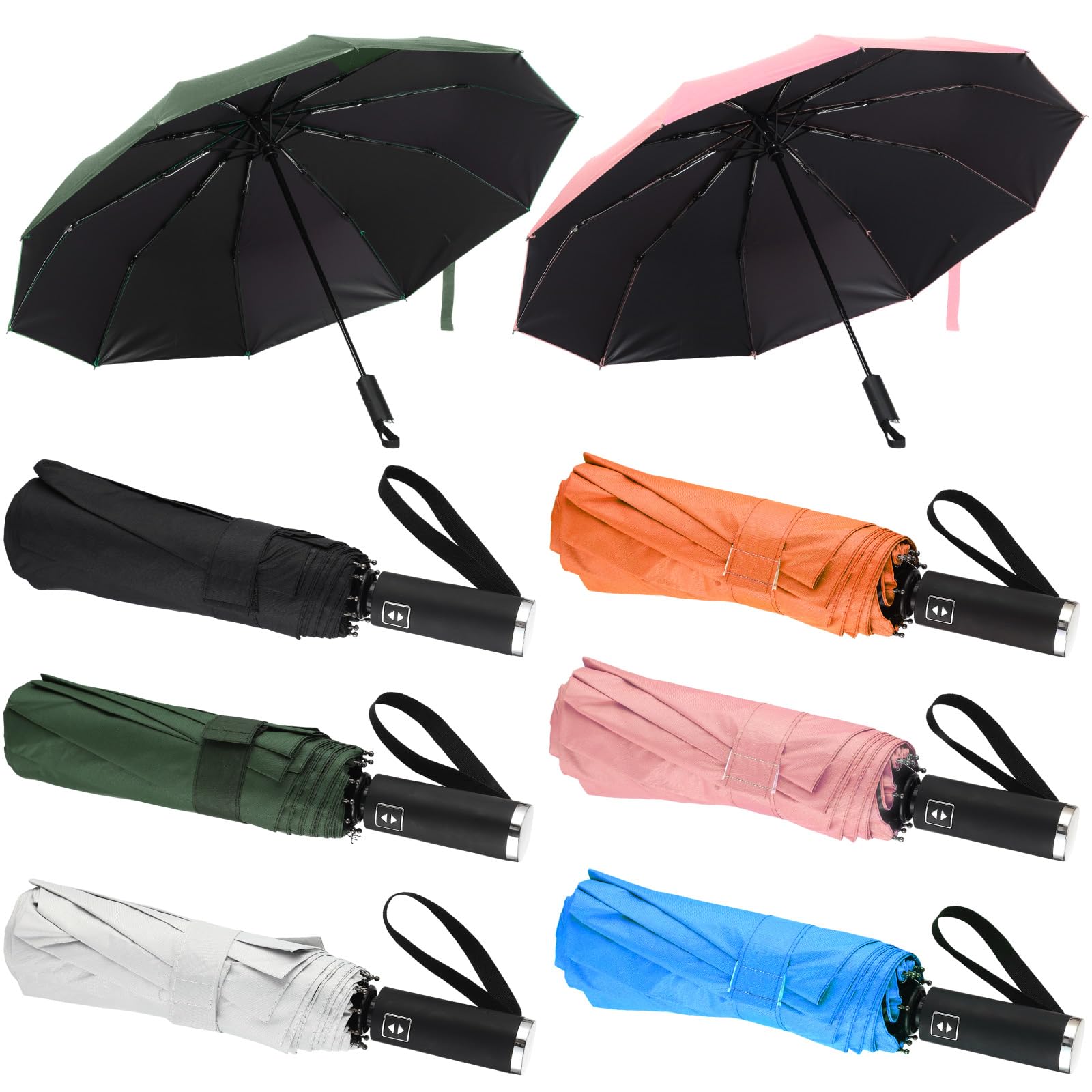 Reginary6 Pcs Windproof Travel Umbrellas 10 Ribs Auto Open & Close Collapsible Folding Compact Umbrella for Rain Snow Sun