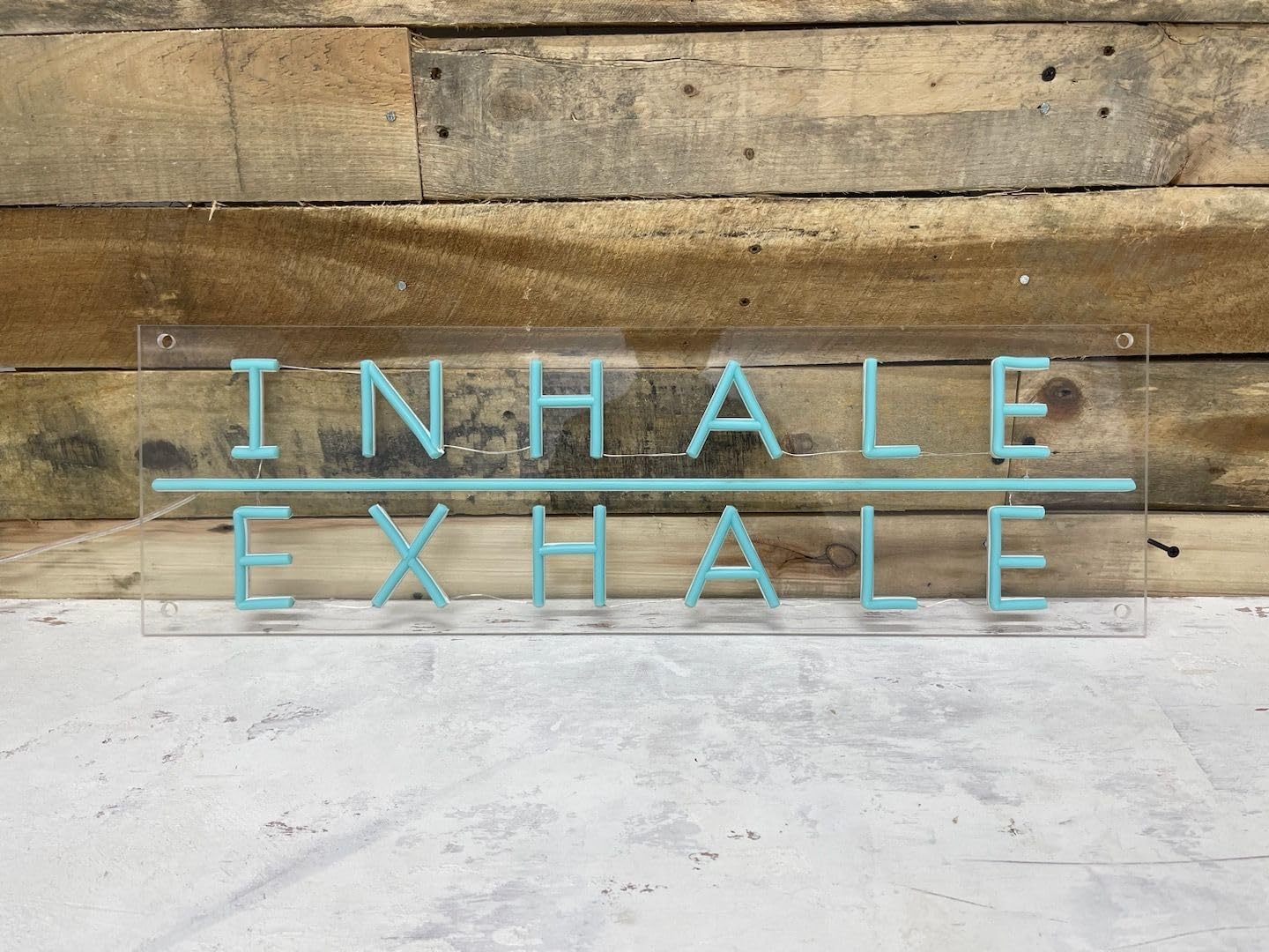 Inhale Exhale Neon Sign (LARGE - 24x8'') Wall Art Yoga Sign Pilates Art Motivational Neon Light Breathe Neon Gym Sign (24''x8'', Light Blue)
