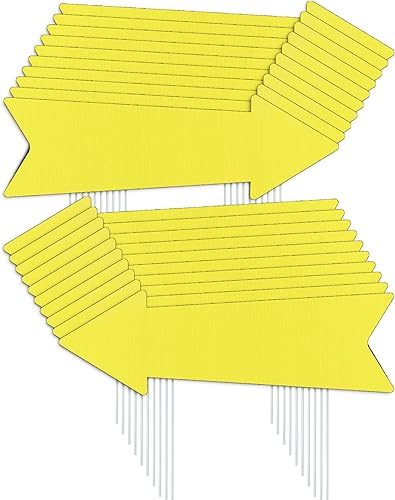 Letreros de flecha amarilla con estacas de 16 x 5 pulgadas, letreros de flecha direccional de This Way para patio, letreros de patio de boda,