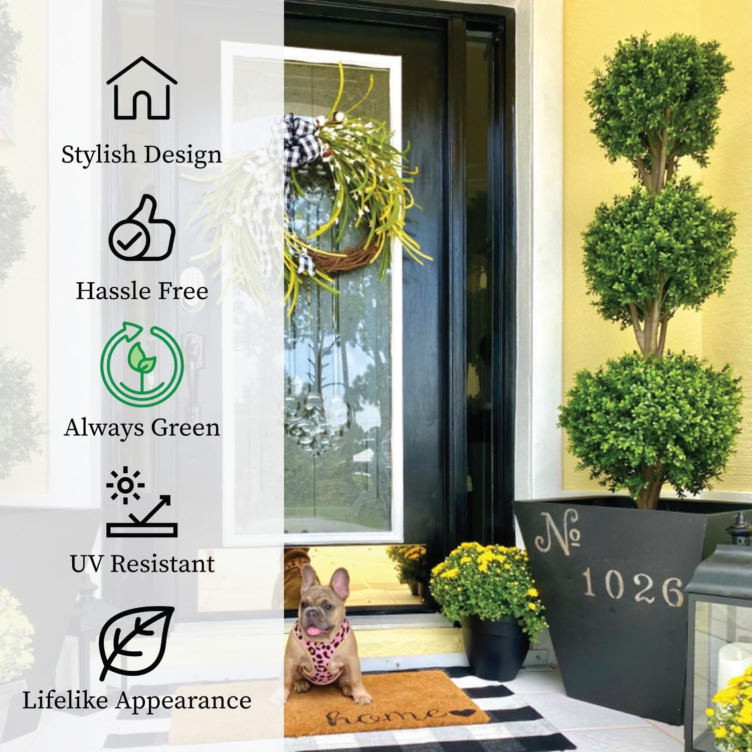 Two 66 Inch Artificial Boxwood Triple Ball Topiary Trees Potted UV Rated 5 and a Half Foot Tall