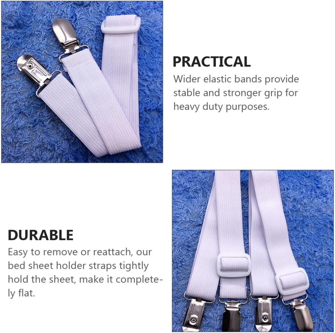 OUNONA 8pcs Sheet Fastener Clips and Mattress Sheet Straps Black and White Flat Buckle Bands for Bedding Secure Fit