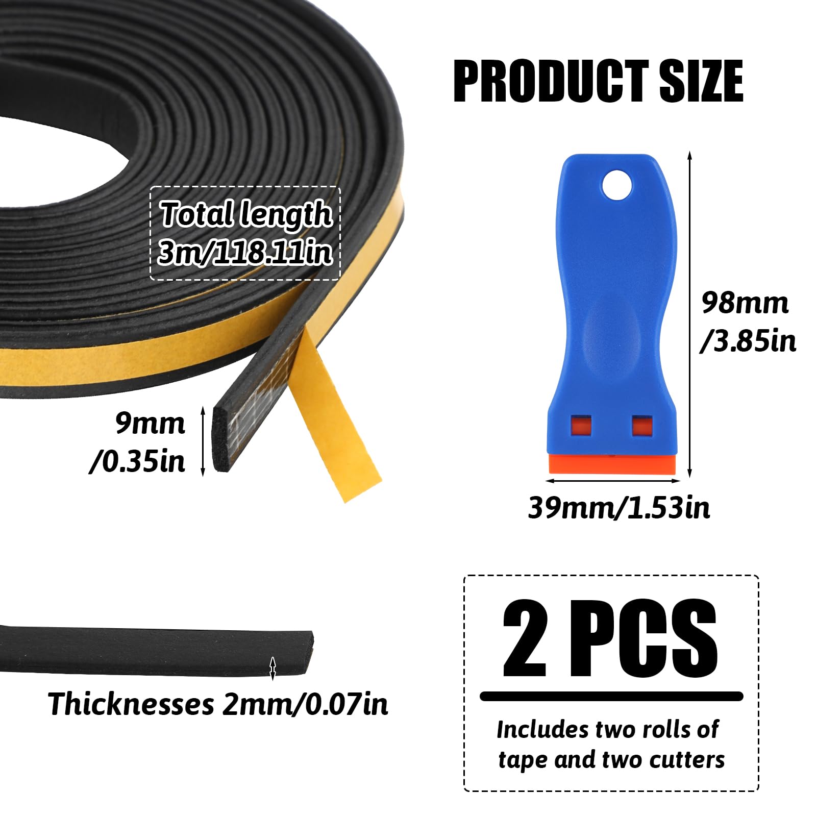 Hob Sealing Strip with Small Scraper, 3 m, Set of 2 Mounting Strips 9 mm x mm for Ceramic Hob, As shown in the photo - Image 2