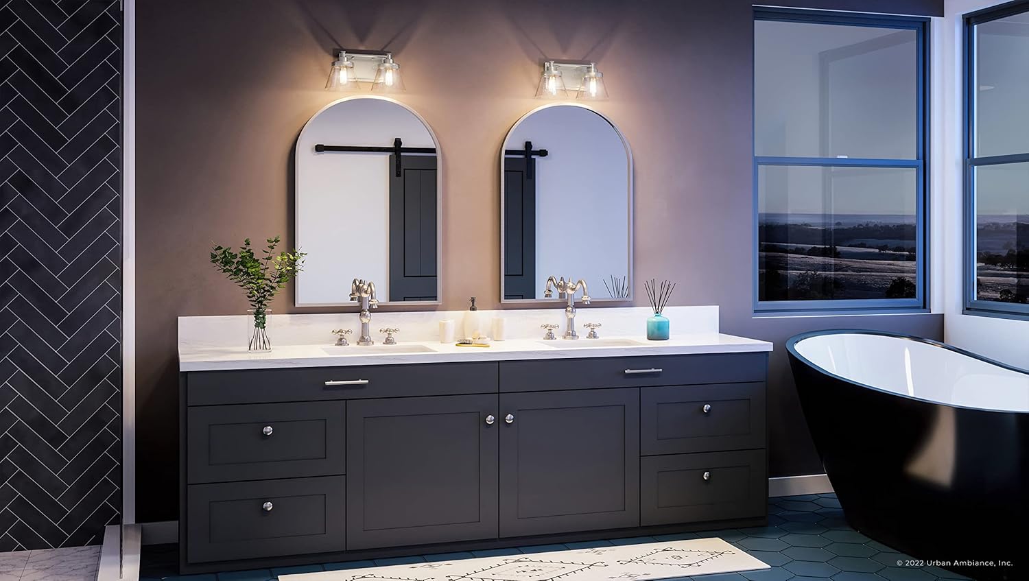 Urban Ambiance Luxury Traditional Bath Light, Medium Size: 7.75''H x 15.5''W, with Modern Farmhouse Style Elements, Brushed Nickel Finish, UHP3990, Pawtucket Collection