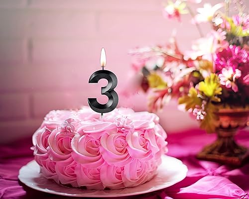 Miniatura 4 de Velas negras de 3 cumpleaños de 2.76 pulgadas, decoración de pastel número 3D para decoraciones de cumpleaños n. 31 32 33 34 35 36 37 38 39
