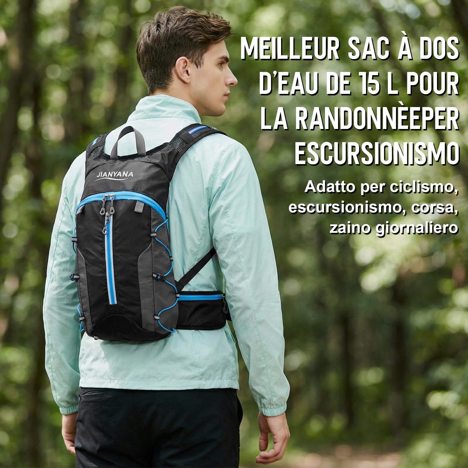 JIANYANA Sac à dos d'hydratation, pliable, noir, 3 l, 550 g, convient pour le cyclisme et la randonnée, bleu roi