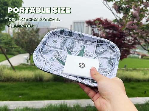 Miniatura 8 de Bandeja rodante de metal pequeña de alta calidad, 7 x 5.5 x 0.6 pulgadas, bonita bandeja decorativa MAICHENG para almacenamiento y viajes, diseño de