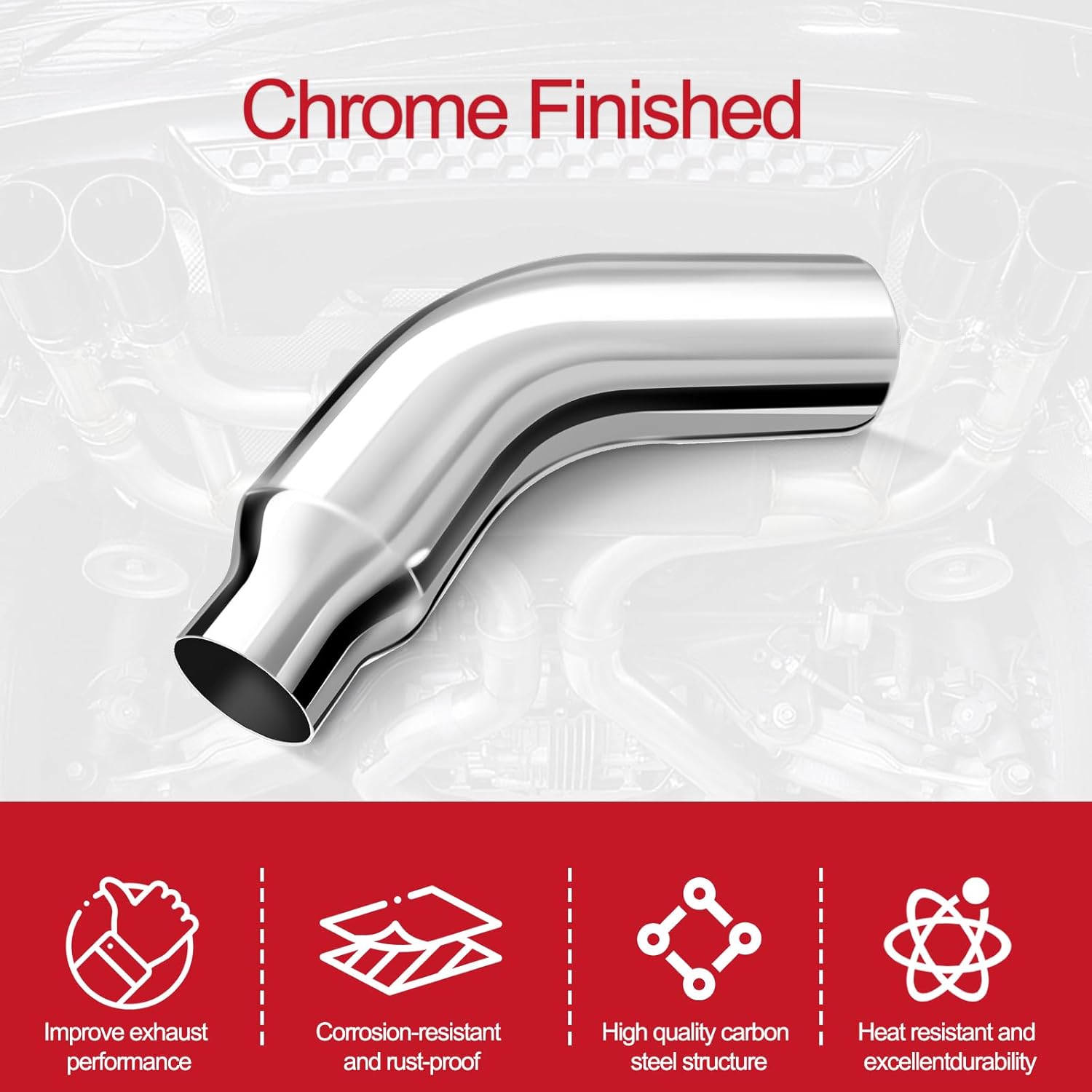 Exhaust Tip Elbow, 4 Inch Diesel Exhaust Pipe Tip 4 to 6 Inch with Clamp, 4" Inlet 6" Outlet 23" Long Chrome Turndown Tip for Trucks, Pickups, Cars