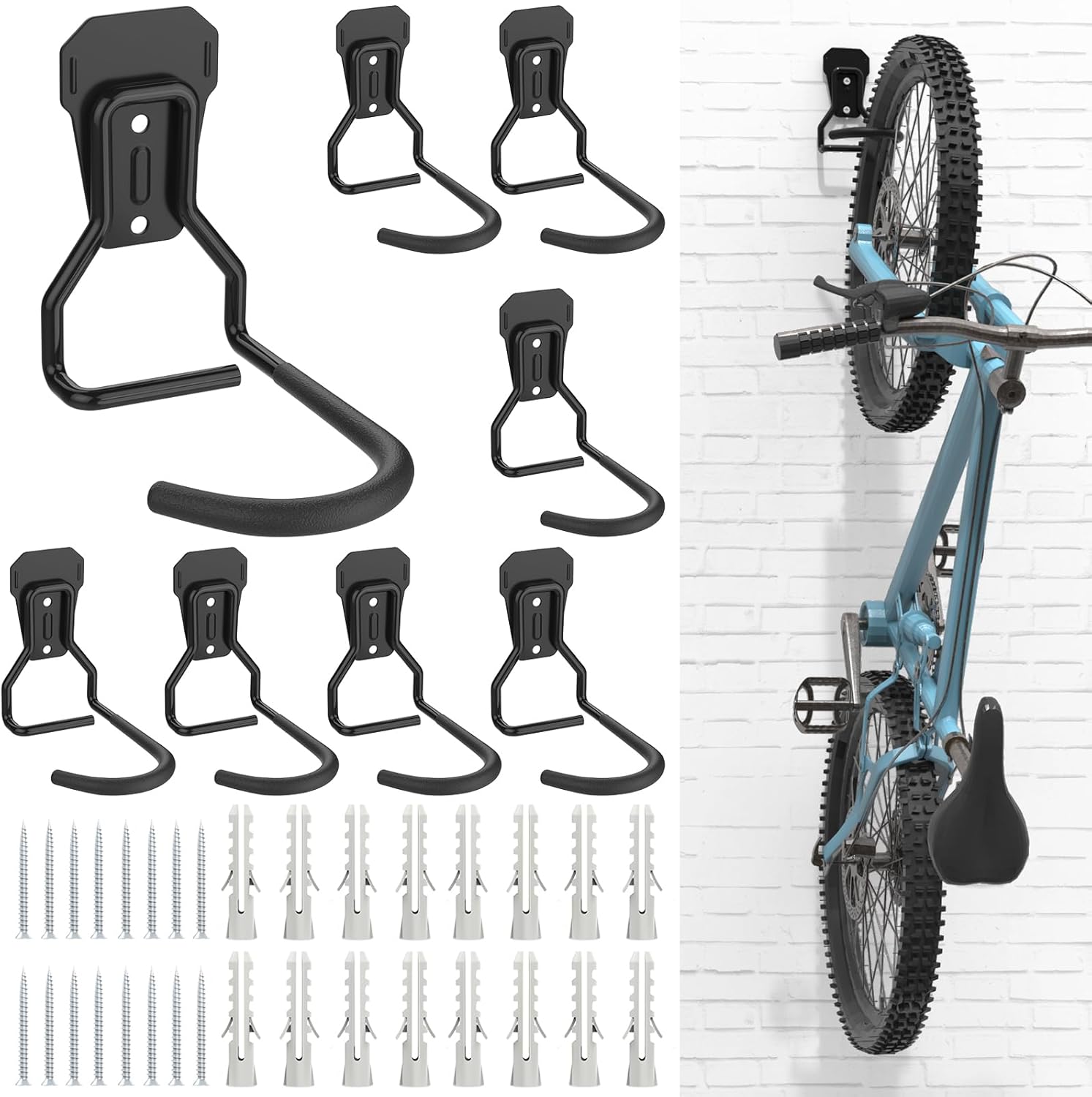 Housolution Bike Wall Mount with Fixed Hook, [8 Pack] Heavy Duty Bike Storage Rack, Bike Rack Vertical Stand for Garage - Easily Hang/Detach - with Screws Iron Bike Hanger Brackets